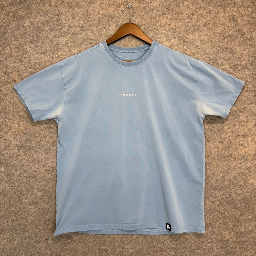 YoungLA T Shirt Mens Large Center Logo Blue Short Sleeve Logo Tee